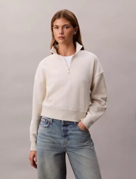Arşiv Logolu Polar Çeyrek Fermuarlı Mock Neck Sweatshirt
