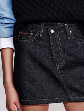 Asimetrik Bel Denim Mini Etek