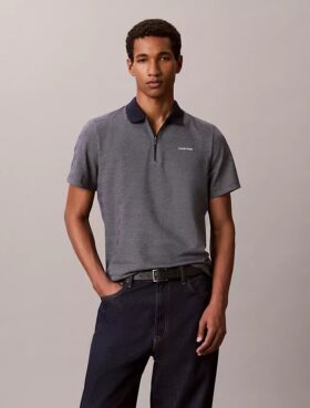 Balıksırtı Desenli Fermuarlı Polo Gömlek