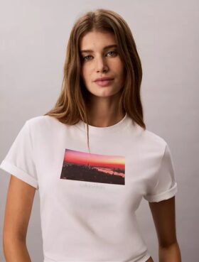 City Sunset Logo Grafikli Klasik Tişört