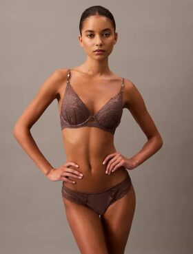 CK Black Çiçek Desenli Dantel Push-up Plunge Sütyen
