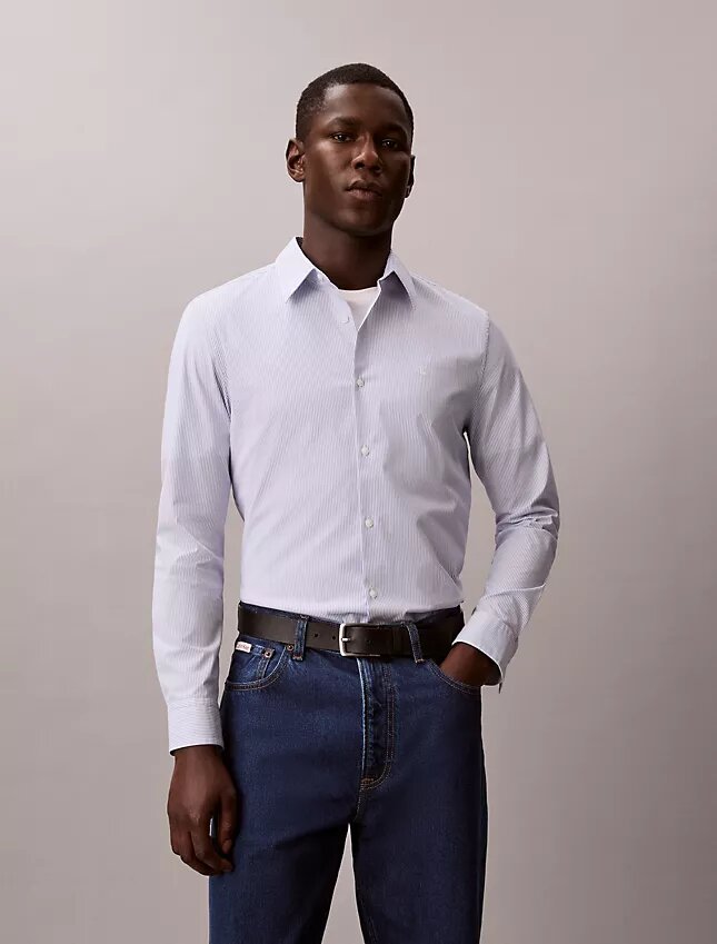 Cotton Stretch Çizgili Dar Kesim Düğmeli Gömlek Cotton Stretch Çizgili Dar Kesim Düğmeli Gömlek
