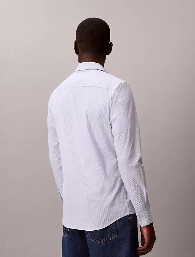 Cotton Stretch Çizgili Dar Kesim Düğmeli Gömlek Cotton Stretch Çizgili Dar Kesim Düğmeli Gömlek