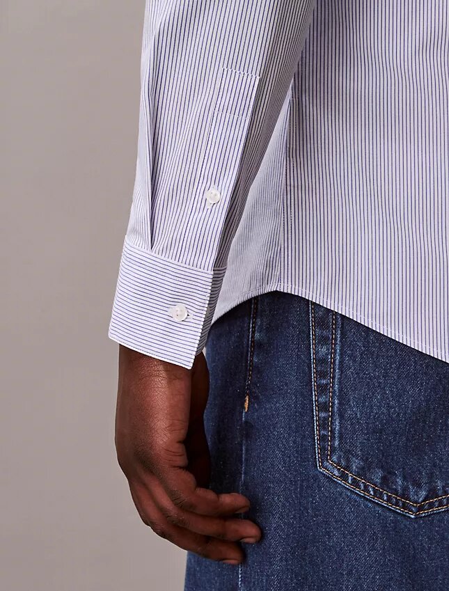 Cotton Stretch Çizgili Dar Kesim Düğmeli Gömlek Cotton Stretch Çizgili Dar Kesim Düğmeli Gömlek