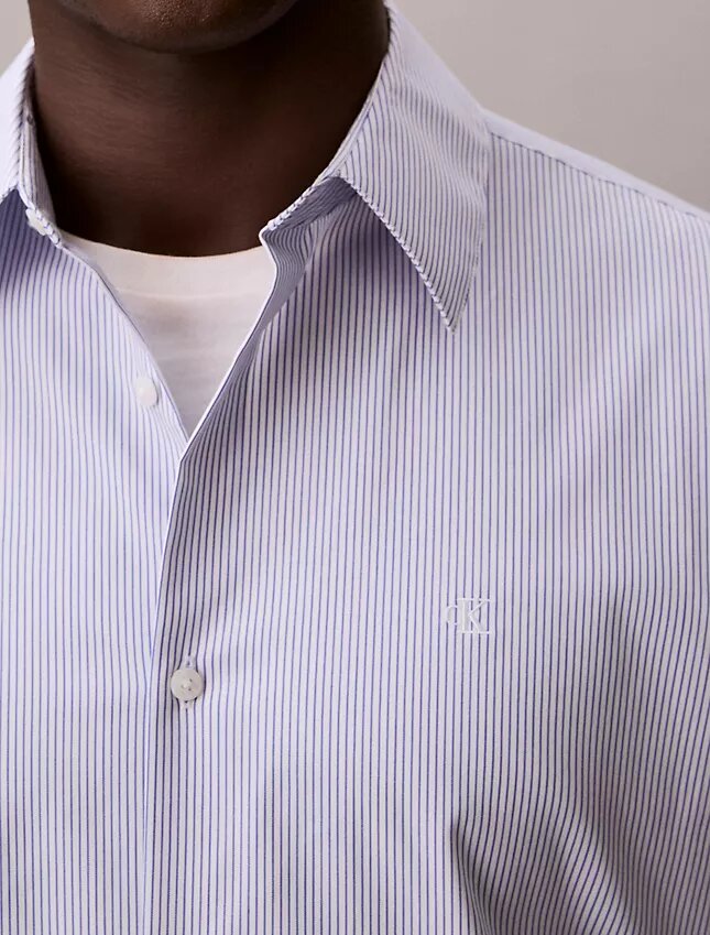 Cotton Stretch Çizgili Dar Kesim Düğmeli Gömlek Cotton Stretch Çizgili Dar Kesim Düğmeli Gömlek