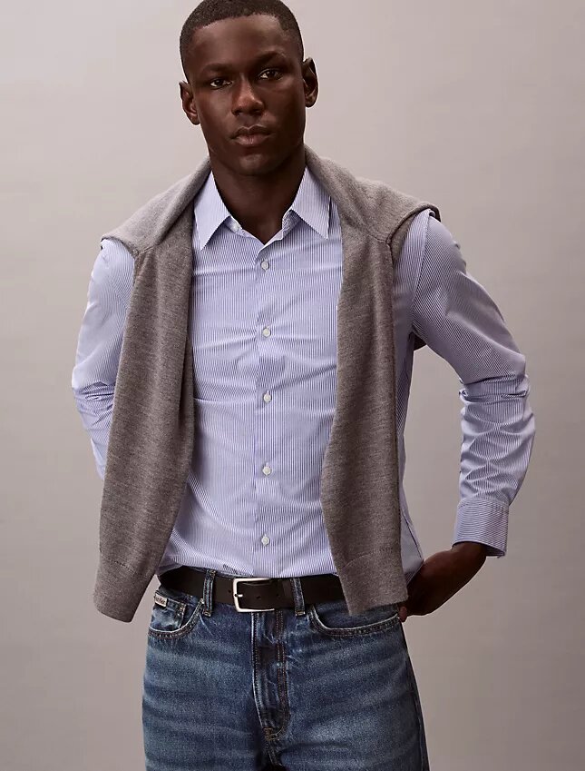 Cotton Stretch Çizgili Klasik Düğmeli Gömlek Cotton Stretch Çizgili Klasik Düğmeli Gömlek