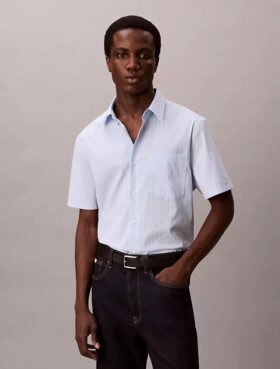 Cotton Stretch Çizgili Kısa Kollu Düğmeli Gömlek