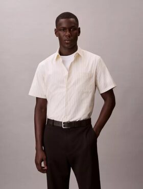Cotton Stretch Çizgili Kısa Kollu Düğmeli Gömlek