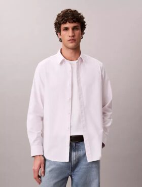 Cotton Stretch Çizgili Oxford Klasik Düğmeli Gömlek