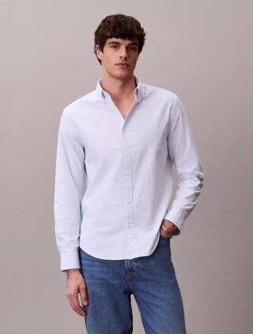 Cotton Stretch Çizgili Oxford Klasik Düğmeli Gömlek