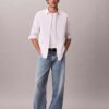 Cotton Stretch Çizgili Oxford Klasik Düğmeli Gömlek