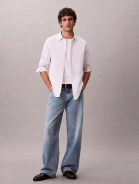 Cotton Stretch Çizgili Oxford Klasik Düğmeli Gömlek