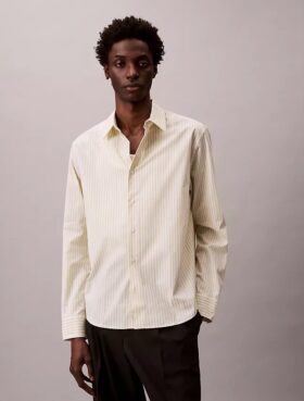 Cotton Stretch Çizgili Poplin Düğmeli Gömlek