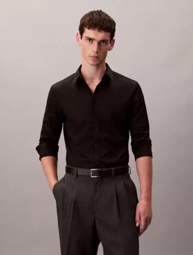 Cotton Stretch Poplin Dar Kesim Düğmeli Gömlek