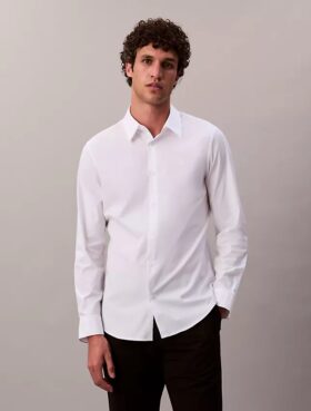 Cotton Stretch Poplin Dar Kesim Düğmeli Gömlek