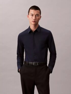 Cotton Stretch Poplin Dar Kesim Düğmeli Gömlek