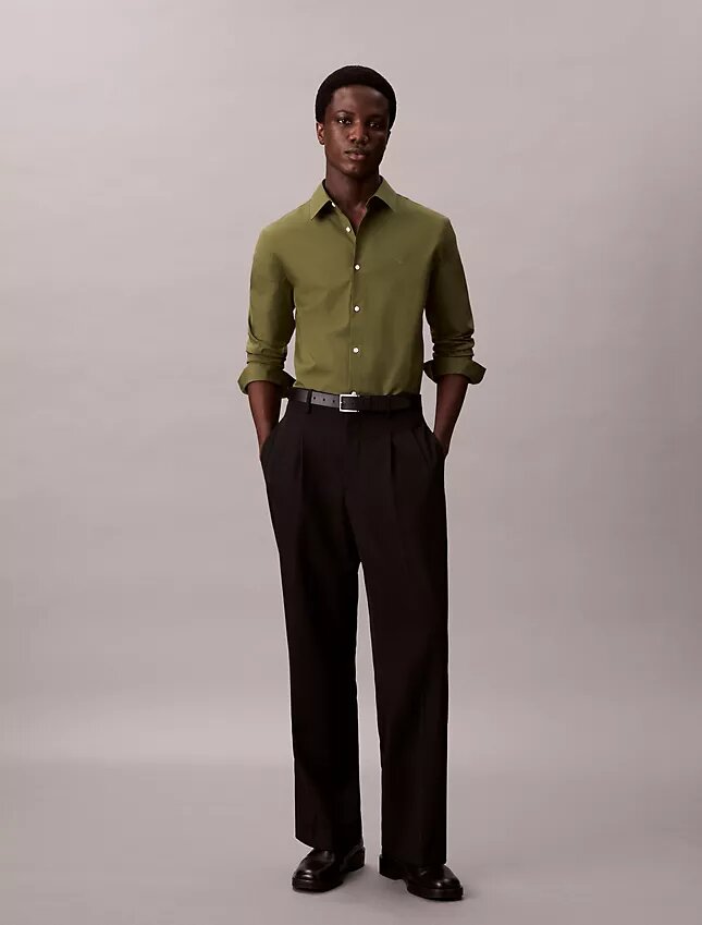 Cotton Stretch Poplin Dar Kesim Düğmeli Gömlek Cotton Stretch Poplin Dar Kesim Düğmeli Gömlek