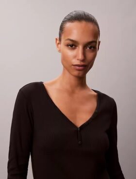 Cotton Stretch Ribana Henley Tişört