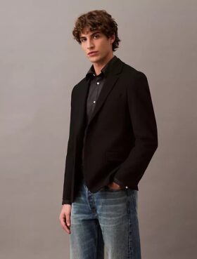 Dar Kesim Yün Gabardin Blazer