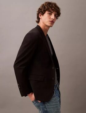 Dar Kesim Yün Gabardin Blazer