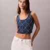 Denim Allover Monogram Kısa Tank Top Denim Allover Monogram Kısa Tank Top