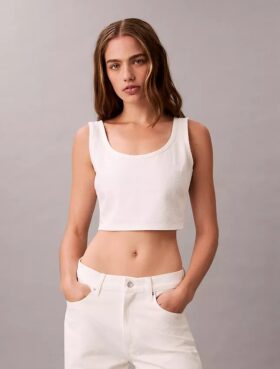 Denim Allover Monogram Kısa Tank Top