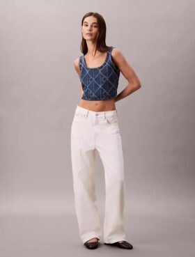 Denim Allover Monogram Kısa Tank Top