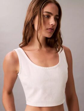 Denim Allover Monogram Kısa Tank Top