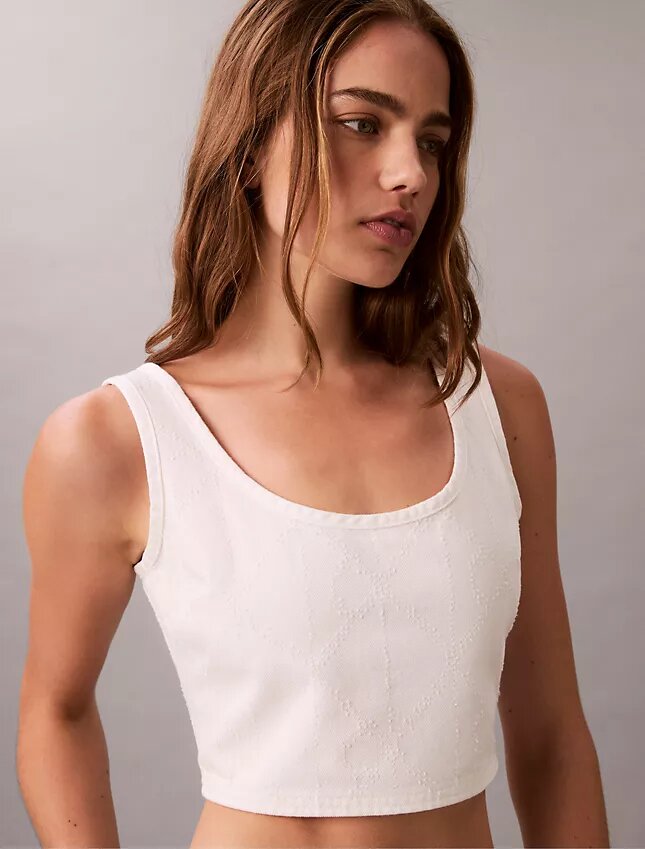 Denim Allover Monogram Kısa Tank Top Denim Allover Monogram Kısa Tank Top
