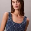 Denim Allover Monogram Kısa Tank Top Denim Allover Monogram Kısa Tank Top