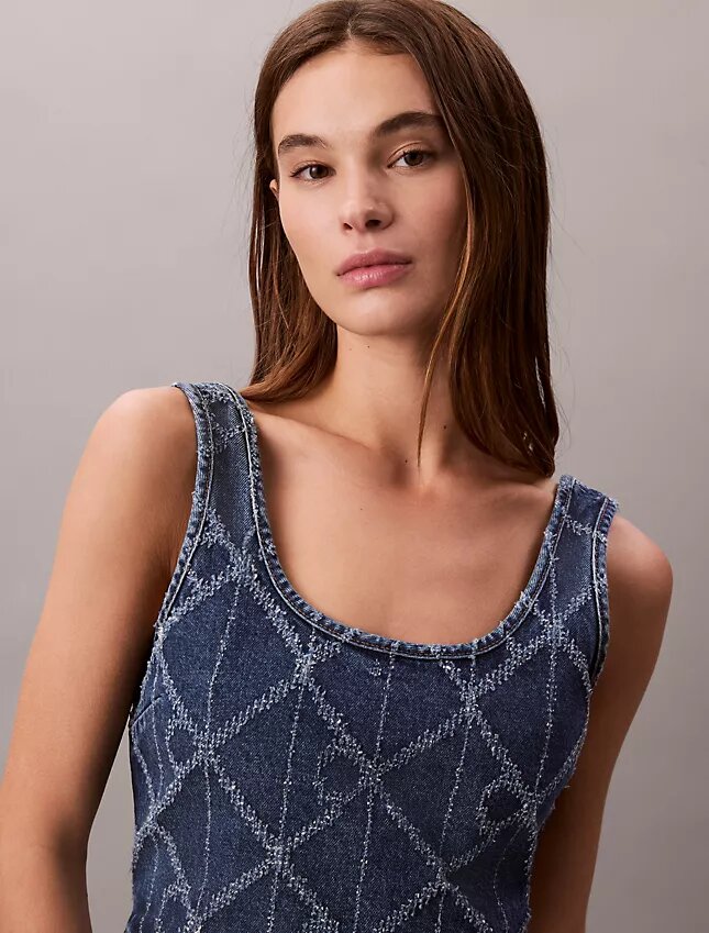 Denim Allover Monogram Kısa Tank Top Denim Allover Monogram Kısa Tank Top