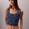 Denim Allover Monogram Kısa Tank Top Denim Allover Monogram Kısa Tank Top