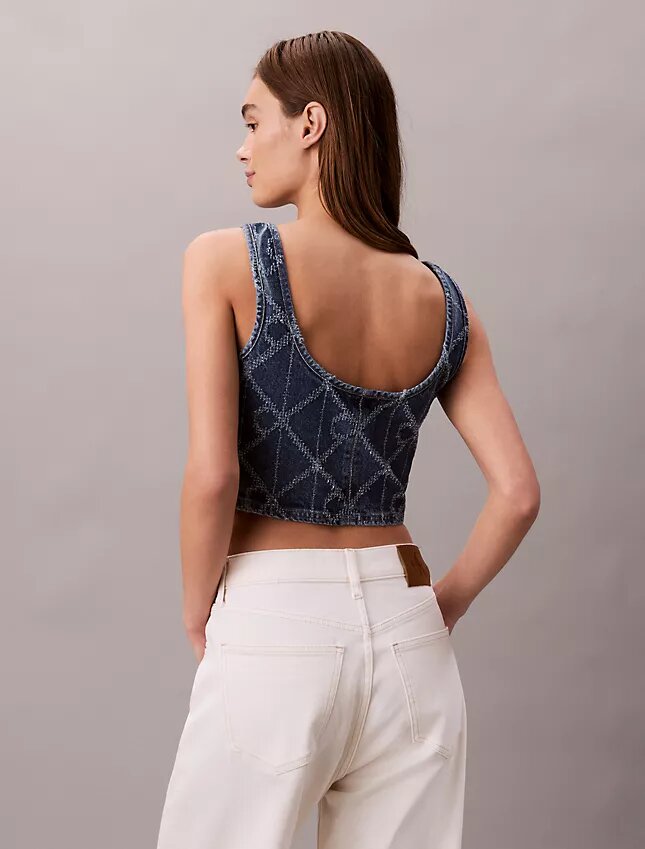 Denim Allover Monogram Kısa Tank Top Denim Allover Monogram Kısa Tank Top