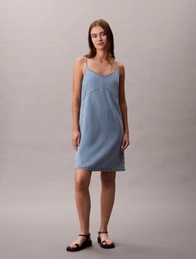 Denim Askılı Mini Elbise