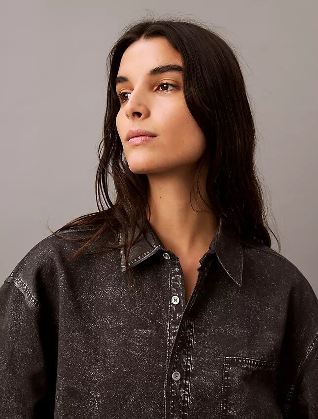 Denim Desenli Düğmeli Gömlek Denim Desenli Düğmeli Gömlek
