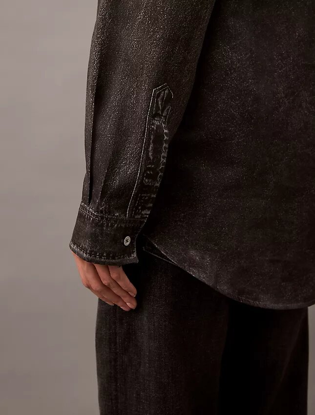 Denim Desenli Düğmeli Gömlek Denim Desenli Düğmeli Gömlek
