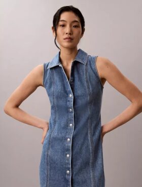 Denim Dikişli Mini Elbise