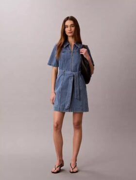 Denim Kemerli Gömlek Elbise