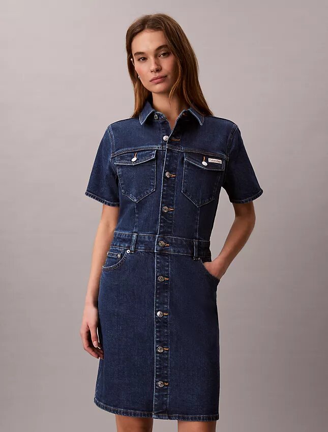 Denim Mini Trucker Elbise Denim Mini Trucker Elbise