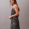 Desenli Saten Mini Slip Elbise