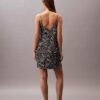 Desenli Saten Mini Slip Elbise