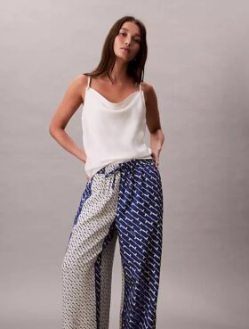 Desenli Viskon Twill Geniş Paça Pantolon
