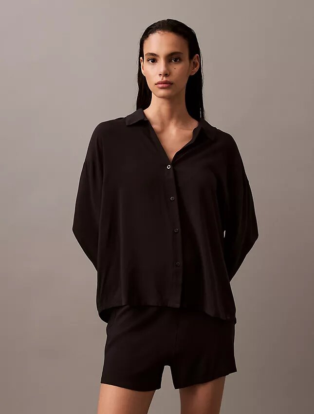 Dokuma Viskon Düğmeli Pijama Gömleği Dokuma Viskon Düğmeli Pijama Gömleği