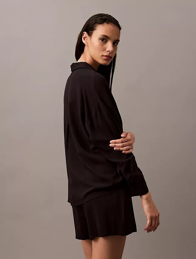 Dokuma Viskon Düğmeli Pijama Gömleği Dokuma Viskon Düğmeli Pijama Gömleği