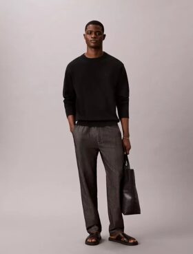 Düz Kesim Chambray Çekip Giyilen Pantolon