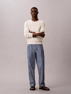 Düz Kesim Chambray Çekip Giyilen Pantolon