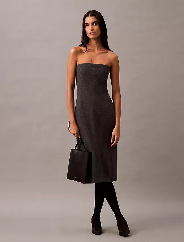 Fırçalanmış Yün Karışımlı Straplez Elbise Fırçalanmış Yün Karışımlı Straplez Elbise