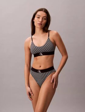 Grafik Monogram Mikrofiber Streç Yüksek Bel Bikini