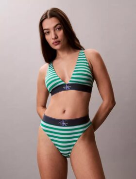 Grafik Monogram Mikrofiber Streç Yüksek Bel Bikini