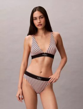 Grafik Monogram Mikrofiber Streç Yüksek Bel Bikini